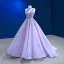 High End Charmant Lavendel Handgefertigt Perlenstickerei Pailletten Ballkleider 2023 Ballkleid Neckholder Ärmellos Rückenfreies Hof-Schleppe Ball Festliche Kleider