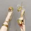 Charming Gold Summer Cocktail Party Womens Sandals 2022 Open / Peep Toe 16 cm Stiletto Heels Ankle Strap Sandals High Heels