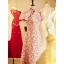 Vintage / Retro Chinese style Red Printing Cheongsam 2022 A-Line / Princess High Neck Short Sleeve Backless Pearl Bow Floor-Length / Long Evening Party Cheongsam / Qipao