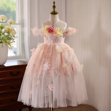 Bloemenfee Blozen Roze Appliques Pailletten Verjaardag Tea Length Bloemenmeisjes Jurken 2025 Baljurk Ronde Hals Korte Mouwen