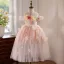 Flower Fairy Blushing Pink Appliques Sequins Birthday Tea-length Flower Girl Dresses 2025 Ball Gown Scoop Neck Short Sleeve