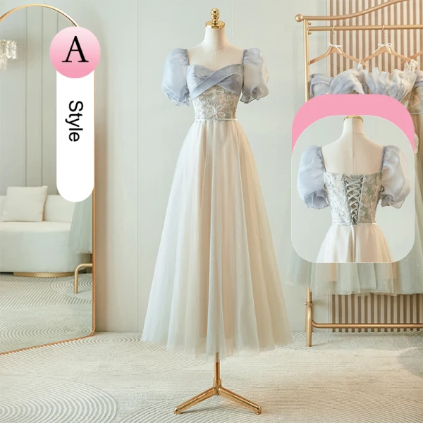 Chic / Beautiful Grey Beading Bridesmaid Dresses 2023 A-Line / Princess Short Sleeve Backless Floor-Length / Long Bridesmaid Dresses