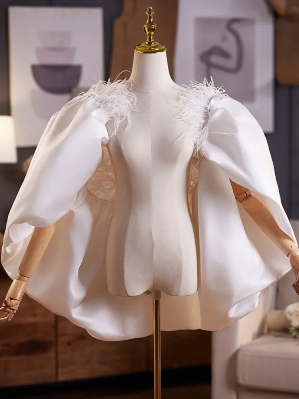Fashion White Handmade  Feather Short Sleeve Prom Shawls 2025