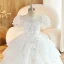 Chic / Beautiful White Beading Star Sequins Cascading Ruffles Flower Girl Dresses 2023 Ball Gown Scoop Neck Puffy Short Sleeve Floor-Length / Long Prom Flower Girl Dresses