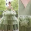 Fashion Charming Sage Green Prom Dresses 2022 Ball Gown Spaghetti Straps Sleeveless Backless Cascading Ruffles Chapel Train Formal Dresses