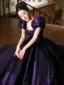 Vintage / Retro Purple Prom Dresses 2025 Ball Gown Square Neckline Puffy Short Sleeve Backless Floor-Length / Long Prom Formal Dresses