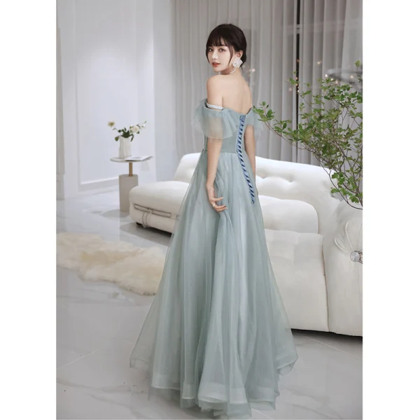 Schlicht Grau Ballkleider 2022 A Linie Off Shoulder Ärmellos Rückenfreies Perlenstickerei Strass Pailletten Lange Ball Festliche Kleider
