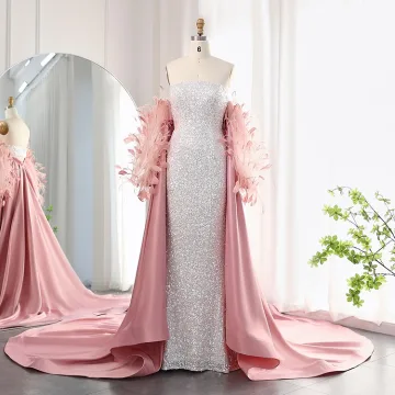 Sexy Silver Sequins Feather Prom Dresses 2025 Trumpet Mermaid Strapless Sleeveless Backless Court Train Formal Dresses