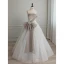 Chic / Beautiful Grey Pearl Sequins Bow Prom Dresses 2023 Ball Gown Strapless Sleeveless Backless Floor-Length / Long Prom Formal Dresses