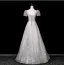 Bling Bling Gris Paillettes Faux Diamant Robe De Bal 2025 Princesse V-Cou Manches Courtes Dos Nu Longue Robe De Ceremonie