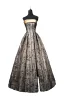 Charming Champagne Gold Printing Prom Dresses 2024 A-Line / Princess Strapless Sleeveless Backless Floor-Length / Long Prom Formal Dresses
