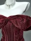 Haut de Gamme Charmant Bordeaux Trompette / Sirène Robe De Ceremonie 2025 De l'épaule Manches Courtes Dos Nu Train De Balayage Robe De Soirée