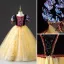 Chic / Beautiful Yellow Lace Sequins Flower Girl Dresses 2022 Ball Gown Square Neckline Short Sleeve Backless Floor-Length / Long Prom Flower Girl Dresses
