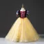 Chic / Beautiful Yellow Lace Sequins Flower Girl Dresses 2022 Ball Gown Square Neckline Short Sleeve Backless Floor-Length / Long Prom Flower Girl Dresses