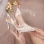 Chic / Belle Blanche Perle Faux Diamant Fleur En Dentelle Chaussure De Mariée 2023 8 cm Talons Aiguilles À Bout Pointu Mariage Talons Hauts