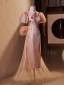 Chinesischer Stil Rosa Pailletten Cheongsam Abendkleider 2024 Meerjungfrau Stehkragen Geschwollenes Kurze Ärmel Schleife Wadenlang Abend Festliche Kleider