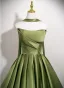 Fashion Sage Green Satin Prom Dresses 2025 Ball Gown Strapless Sleeveless Backless Floor-Length / Long Formal Dresses