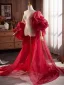 Fashion Burgundy Handmade  Ruffle Short Sleeve Tulle Prom Shawls 2025