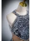 Glitzernden Meeresblau Perlenstickerei Pailletten Quaste Abendkleider 2023 Meerjungfrau Neckholder Ärmellos Rückenfreies Sweep / Pinsel Zug Abend Festliche Kleider