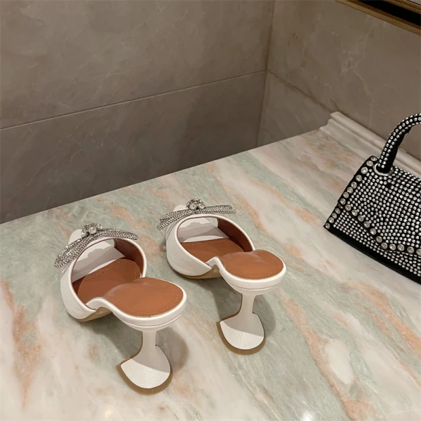 Chic / Beautiful White Street Wear Rhinestone Bow Womens Sandals 2022 10 cm Stiletto Heels Open / Peep Toe Sandals High Heels