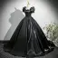 Elegant Black Lace Flower Prom Dresses 2025 Ball Gown Square Neckline Puffy Short Sleeve Backless Sweep Train Prom Formal Dresses