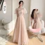 Chic / Beautiful Champagne Beading Bridesmaid Dresses 2022 A-Line / Princess Short Sleeve Backless Floor-Length / Long Bridesmaid