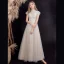 Chic / Beautiful Champagne Beading Sequins Prom Dresses 2022 A-Line / Princess High Neck Short Sleeve Backless Floor-Length / Long Prom Formal Dresses