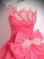 Chic / Beautiful Watermelon Rhinestone Sequins Prom Dresses 2024 Ball Gown Strapless Sleeveless Backless Floor-Length / Long Prom Formal Dresses