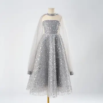 Scintillantes Argenté Paillettes Anniversaire Robe Ceremonie Fille 2025 Princesse Bustier Sans Manches Dos Nu Longue Robe Ceremonie Fille