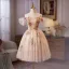 Flower Fairy Champagne Beading Sequins Pearl Lace Flower Homecoming Graduation Dresses 2025 Ball Gown Off-The-Shoulder Short Sleeve Backless Knee-Length Formal Dresses