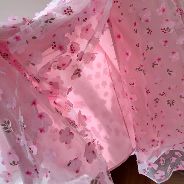 Flower Fairy Blushing Pink Tulle 3D Lace Floral Prom Dresses 2026 Sweetheart Sleeveless A-Line / Princess