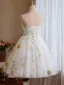 Chic / Belle Vert Cendré Appliques de retour Robe De Graduation 2025 Princesse Bretelles Spaghetti Sans Manches Dos Nu Courte Tulle