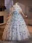 Flower Fairy Sky Blue Appliques Prom Dresses 2025 Ball Gown Off-The-Shoulder Short Sleeve Backless Floor-Length / Long Prom Formal Dresses