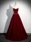 Elegant Burgundy Pearl Prom Dresses 2024 Ball Gown Square Neckline Ruffle Short Sleeve Floor-Length / Long Prom Formal Dresses Backless