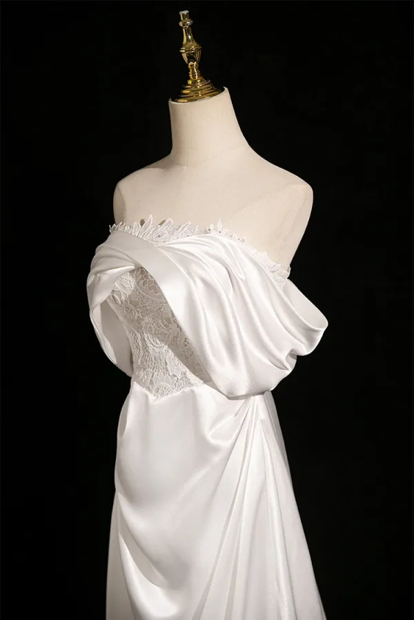 Élégant Ivoire En Dentelle Fleur Satin Robe De Mariée 2025 Princesse De l'épaule Manches Courtes Dos Nu Train De Balayage Mariage