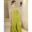 Chic / Beautiful Lime Green Evening Dresses Jumpsuit 2022 Crossed Straps A-Line / Princess Sleeveless Strapless Backless Sweep Train Evening Party