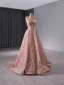 Haut de Gamme Rougissant Rose Fait main Perlage Paillettes Robe De Bal 2024 Princesse Bretelles Spaghetti Sans Manches Dos Nu Train De Balayage Promo Robe De Ceremonie
