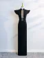 Vintage / Retro Chinese style Black Evening Party Cheongsam 2025 High Neck Cap Sleeves Sweep Train
