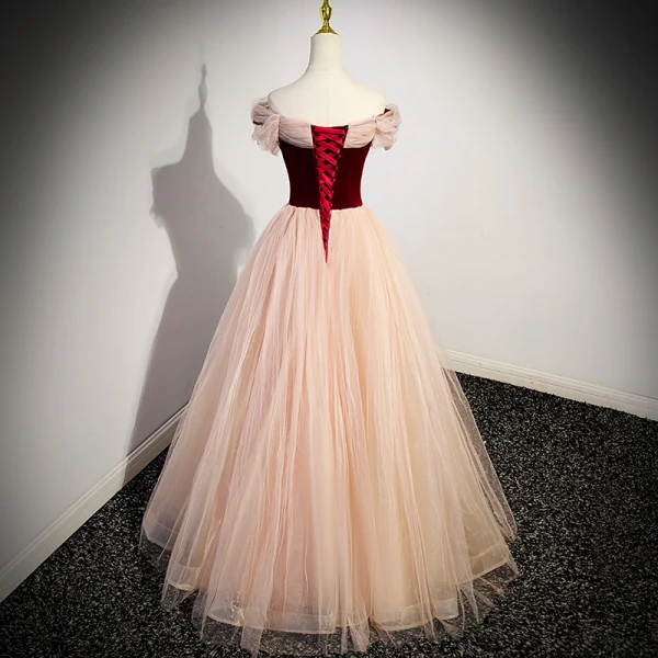Chic / Beautiful Burgundy Rhinestone Tassel Prom Dresses 2023 2022 A-Line / Princess Off-The-Shoulder Sleeveless Backless Floor-Length / Long Prom Formal Dresses