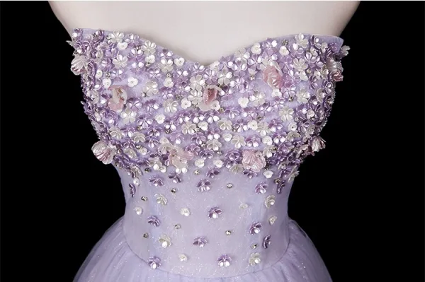Chic / Beautiful Lavender Appliques Rhinestone Prom Dresses 2025 A-Line / Princess Strapless Sleeveless Backless Floor-Length / Long Formal Dresses