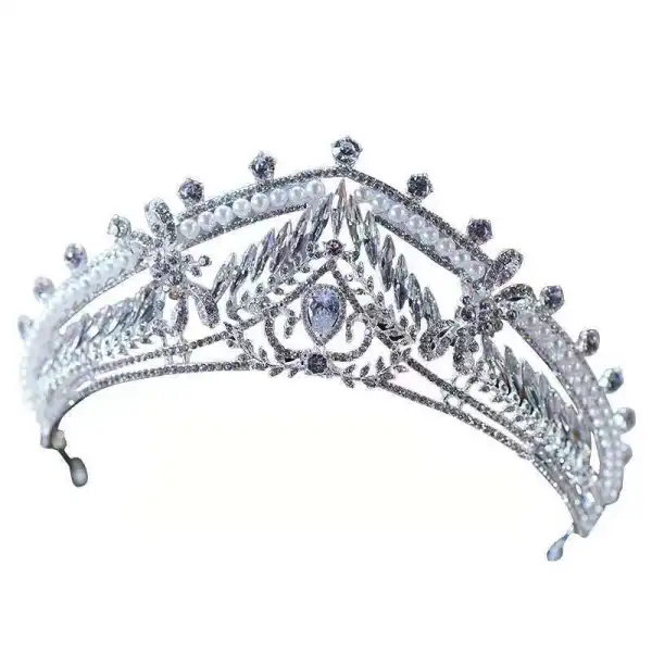 Vintage Srebrny Perła Rhinestone Kryształ Ślub Tiara Ozdoby Do Włosów Ślubne 2022 Cyrkon Stop Ozdoby Do Włosów Ślubne