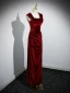 Sexy Burgundy Velvet Evening Dresses 2023 Trumpet / Mermaid Square Neckline Sleeveless Backless Floor-Length / Long Formal Dresses