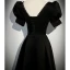 Elegant Black Satin Evening Dresses 2023 A-Line / Princess Pearl Square Neckline Rhinestone Bow Puffy Short Sleeve Backless Floor-Length / Long Evening Party Formal Dresses