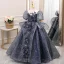 Vintage / Retro Navy Blue Beading Rhinestone Sequins Birthday Flower Girl Dresses 2022 Ball Gown Scoop Neck Puffy Short Sleeve Backless Floor-Length / Long Flower Girl Dresses