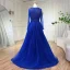 High-end Royal Blue Handmade  Beading Prom Dresses 2024 A-Line / Princess V-Neck Long Sleeve Floor-Length / Long Prom Formal Dresses