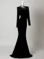 Sexy Noire Faux Diamant Velours Robe De Soirée 2026 Trompette / Sirène Col Haut Manches Longues Train De Balayage Robe De Ceremonie