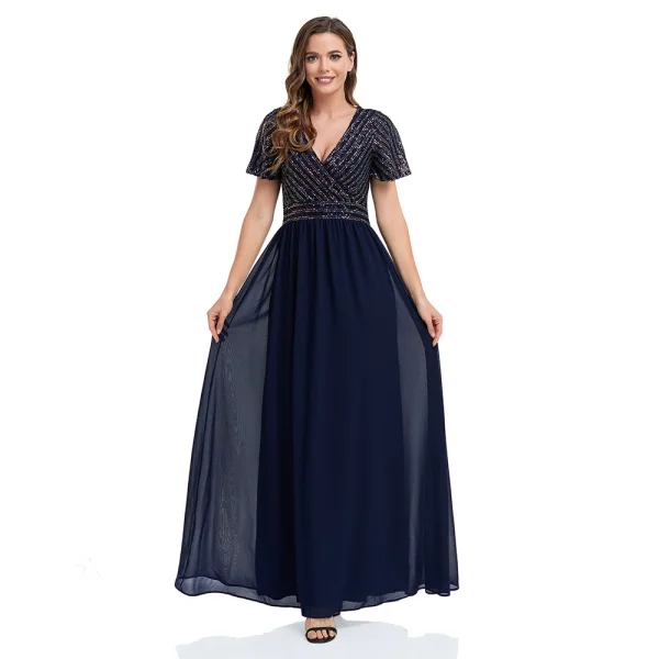 Chic / Belle Vert Paillettes Robe De Soirée Princesse 2023 V-Cou Manches Courtes Longue Soirée Robe De Ceremonie