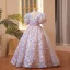Scintillantes Mode Rougissant Rose Perle Faux Diamant Paillettes Anniversaire Robe Ceremonie Fille 2022 Robe Boule Encolure Carrée Gonflée Manches Courtes Dos Nu Longue Robe Ceremonie Fille