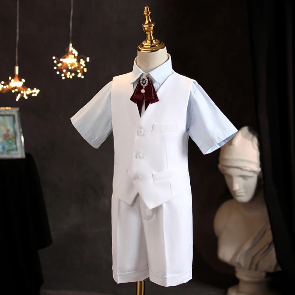 Fashion White Birthday 4-piece Long Sleeve Boys Wedding Suits 2023 Coat Pants Shirt Tie