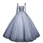Chic / Beautiful Grey Pearl Prom Dresses 2023 Ball Gown Spaghetti Straps Sleeveless Backless Floor-Length / Long Prom Formal Dresses
